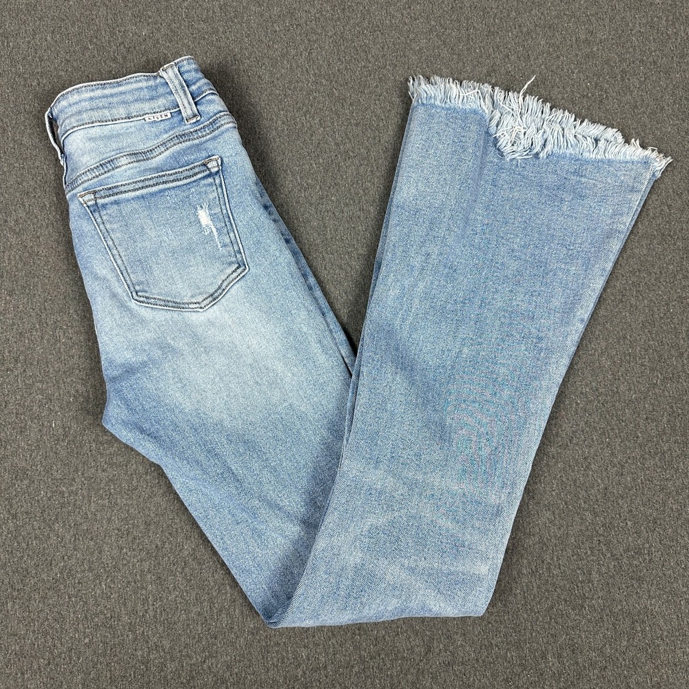 Risen Jeans Womens Size 3/26 High Rise Flare Distressed Frayed Hem Light Wash